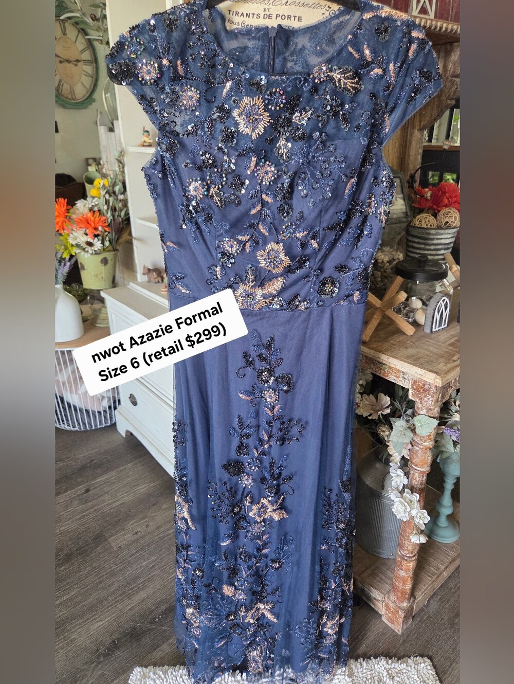 Azazie Navy Beaded Formal Dress